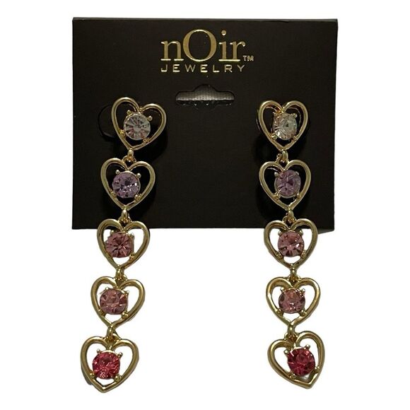 Noir Heat Statement Earrings Pink Purple CZ 14K Gold Plated Dangle Pierced - Picture 1 of 4